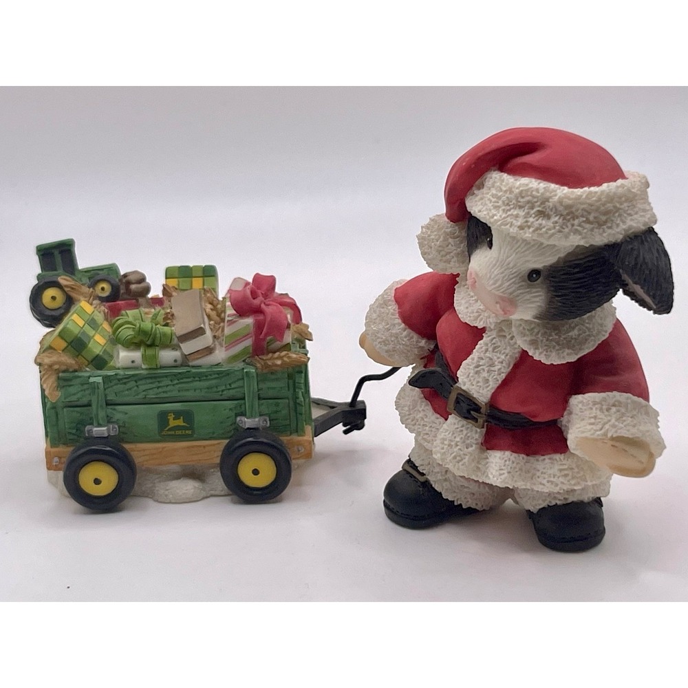 John Deere Comes Santa Claus Cow Figurine 1999 Enesco Mary Rhyner-Nadig 549223